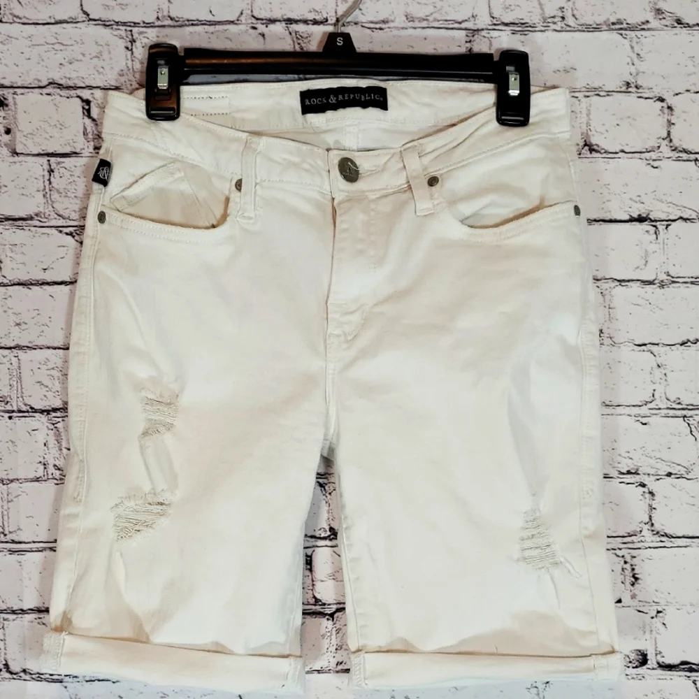Rock & Republic 'Kristy' White Distressed Denim Jean Shorts Size 8